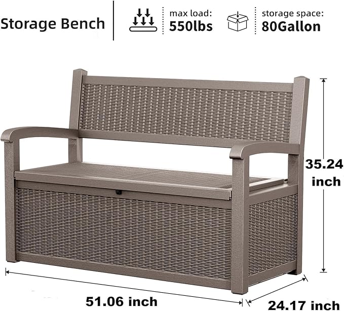 80 Gallon Storage Bench Deck Box, Waterproof and Lockable Outdoor Storage Furniture for Patio, Garden, and Porch – Perfect for Storing Garden Tools and Cushions (Gray)-PurrikoPets