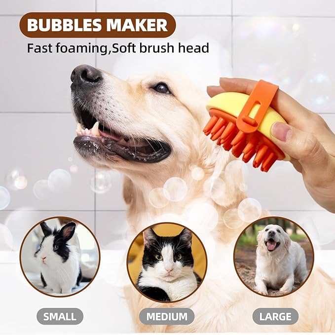 Dog Grooming Brush Set, 7 PCS Self-Cleaning Deshedding Hair Brushes for Short Long Haired Dogs Cats, Includes Scrubber Shower Wash Brush, Dematting Comb, Scissor - Yellow-PurrikoPets