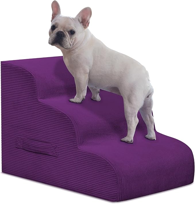 Dog Steps for Small Dogs, 3-Step Dog Ramp and Stairs for High Beds and Sofa, Non-Slip Pet Stairs Removable and Easy to Clean Cover, Purple-PurrikoPets