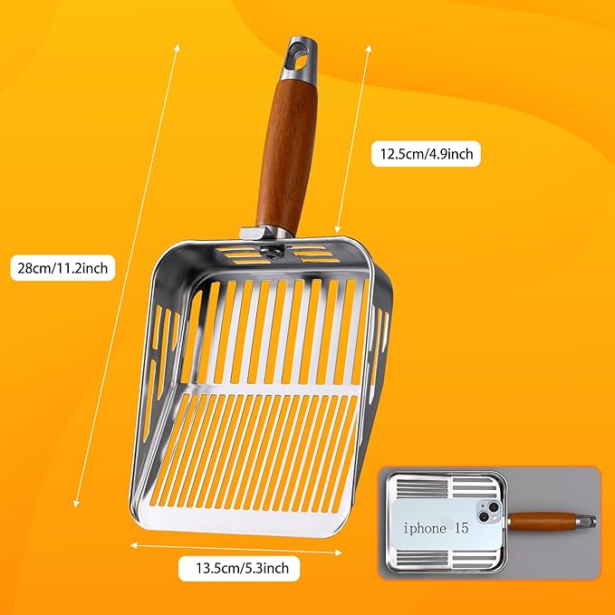 304 Stainless Steel Cat Litter Scoop, One-Piece Pressed Design with No Weld Spots, Durable Anti-Break Handle, Dual Slot Sizes, Easy to Clean, Filters Small Litter Clumps Litter Scoop-PurrikoPets