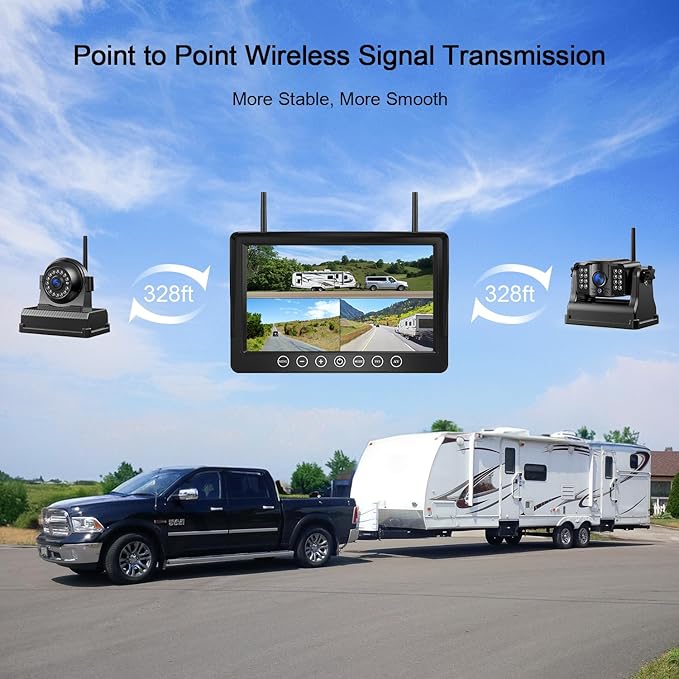 Fookoo 1080P 9" Magnetic Wireless Backup Camera, HD 9" IPS Monitor, Rechargeable 2 Side View 1 Rear View Cameras,1 Min Easy Install, Long Battery Life No Drilling IR Light for Trailer RV Truck DCX903-PurrikoPets