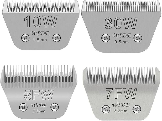 4PCS Wide Blades for Dog Grooming Blades Compatible with Andis,Oster A5,Wahl km10 Dog Clippers Stainless Steel Blades for Animal Dog,Cat,Horse,Silver,Size #10W+30W+5FW+7FW-PurrikoPets