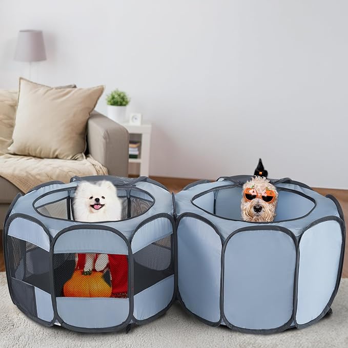 EighteenTek XLarge 2-in-1 Pop up Dog Playpen, Assembly-Free, with Leakproof Pet Pee Pads,Portable Foldable Cat Tent Enclosure Indoor Outdoors Puppy Kittens Small Animals Crates (L, 90" Lx45 Wx28 H)-PurrikoPets