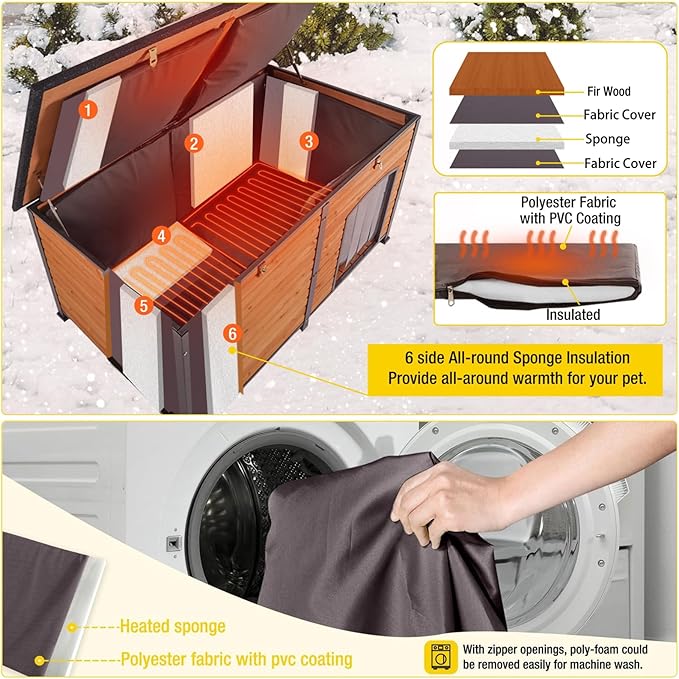 Aivituvin Extra Large Dog House Outdoor Heated Dog Kennel with Insulation Liner for Winter Strong Iron Frame Insulated Dog Cage with Heater,59"-PurrikoPets