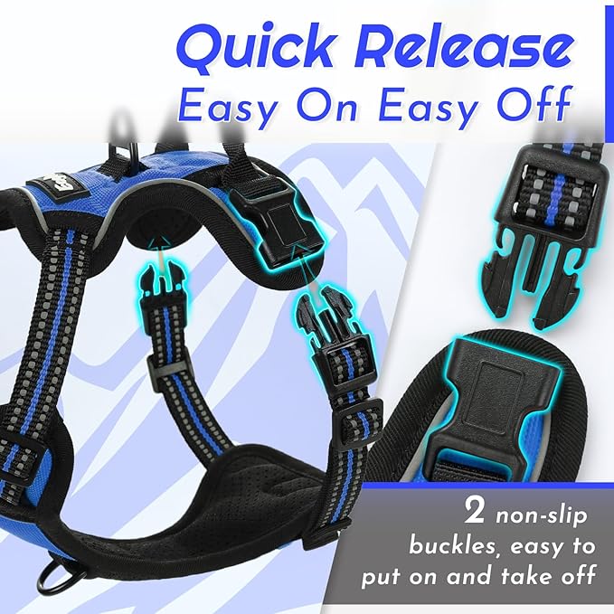 Eagloo Small Dog Harness No Pull, Service Vest with Reflective Strips and Control Handle, Adjustable and Comfortable for Easy Walking, No Choke Pet Harness with 2 Metal Rings, Blue, XS-PurrikoPets