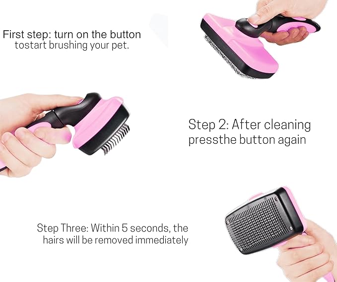 3-in 1 Dog & Cat Grooming Supplies- Self-cleaning Slicker Brush, Deshedding Rake Comb, And Finger Toothbrush For Dogs & Cats | Perfect For Pet Grooming Kit, Dematting And Dental Tool (pink)-PurrikoPets