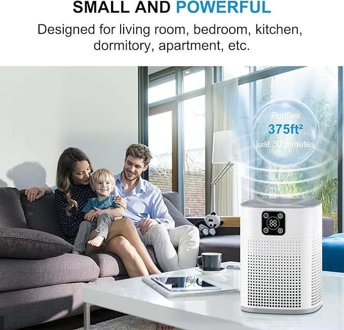 Air Purifiers for Bedroom, Honeyuan H13 HEPA Air Purifier for Home Large Room 600 sqft, Air purifiers with 360°Air Intake, 3 Fan Speeds, 3-Stage Filtration, White-PurrikoPets