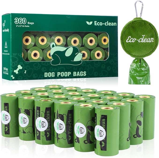ECO-CLEAN Dog Poop Bags with 3 Bags Left Indicator - 360 Count Extra Thick and Leak Proof Pet Waste Bags with 1 dispenser, Unscented-PurrikoPets