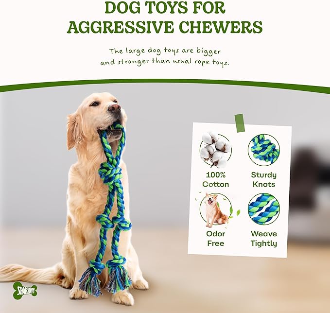 Dog Rope Toy for Large Dogs, 2 Pack Heavy Duty Dog Chew Toys for Aggressive Chewers, Indestructible Dog Toys for Super Chewer, Durable Tug of War Pet Toy for Medium to Large Breed Teeth Cleaning-PurrikoPets