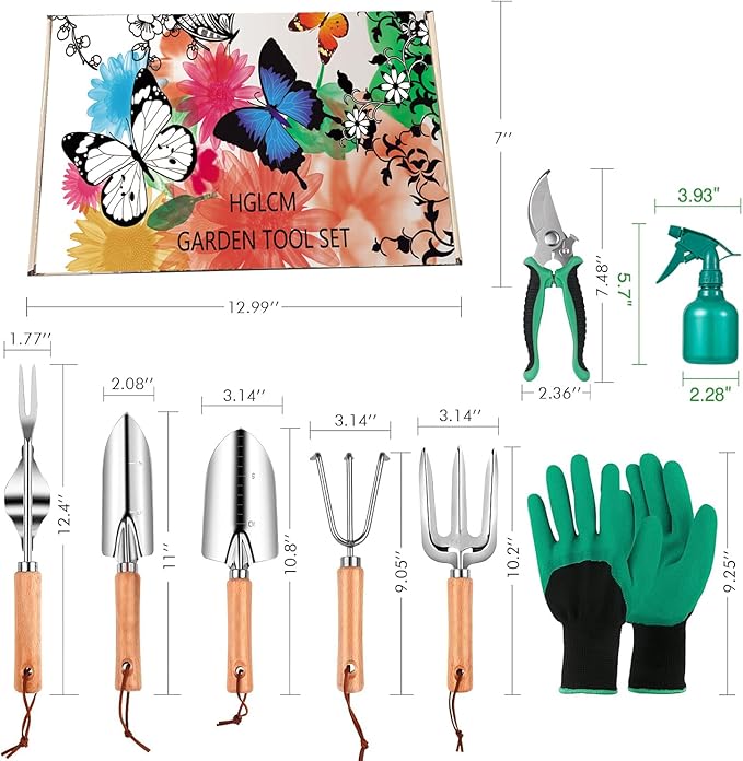 Gardening Tools Set of 9 - Complete Heavy Duty Garden Tools Set with Fashion Handbag - Durable Gardening Supplies Kit Ideal Gifts for Women-PurrikoPets