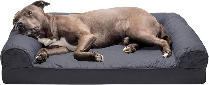 Furhaven Orthopedic Dog Bed for Large/Medium Dogs w/ Removable Bolsters & Washable Cover, For Dogs Up to 55 lbs - Quilted Sofa - Iron Gray, Large-PurrikoPets
