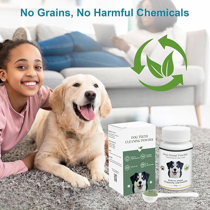 Dog Teeth Cleaning Powder 100g Fights Plaque & Tartar Freshens Breath All-Natural Ingredients for Dogs of All Breeds and Ages Easy to Use Dog Dental Powder-PurrikoPets
