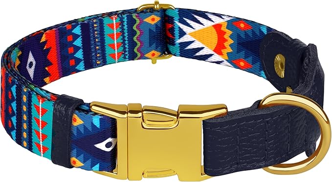 AirTag Dog Collar for Small Medium Large Breed - Adjustable Cute Pattern Dog Collar with Airtag Holder - Soft Leather Tracker GPS Apple Air Tag Pet Collars (Small, 12"-15" Neck Fit, Navajo)-PurrikoPets