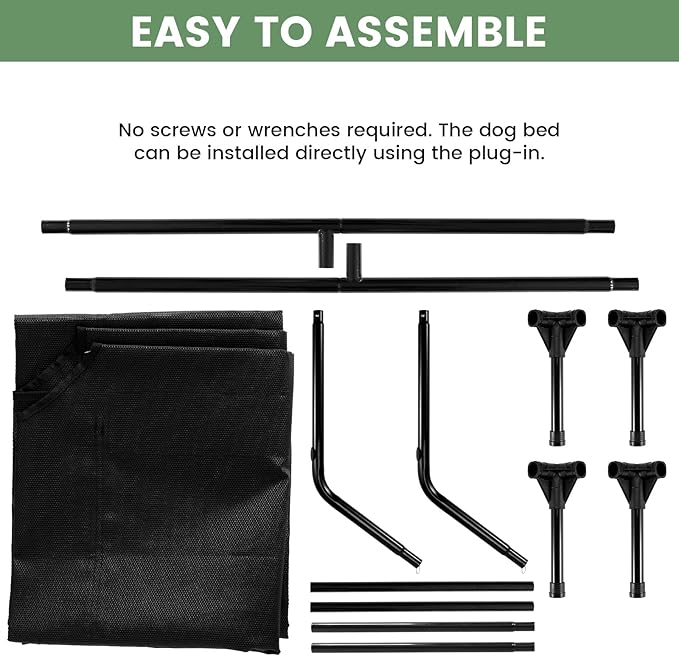 Elevated Dog Bed for Outdoor, XL Raised Dog Cot with Washable Mesh, Cooling Pet Cot Chew Proof for Outside Camping, 49"x33" Black-PurrikoPets