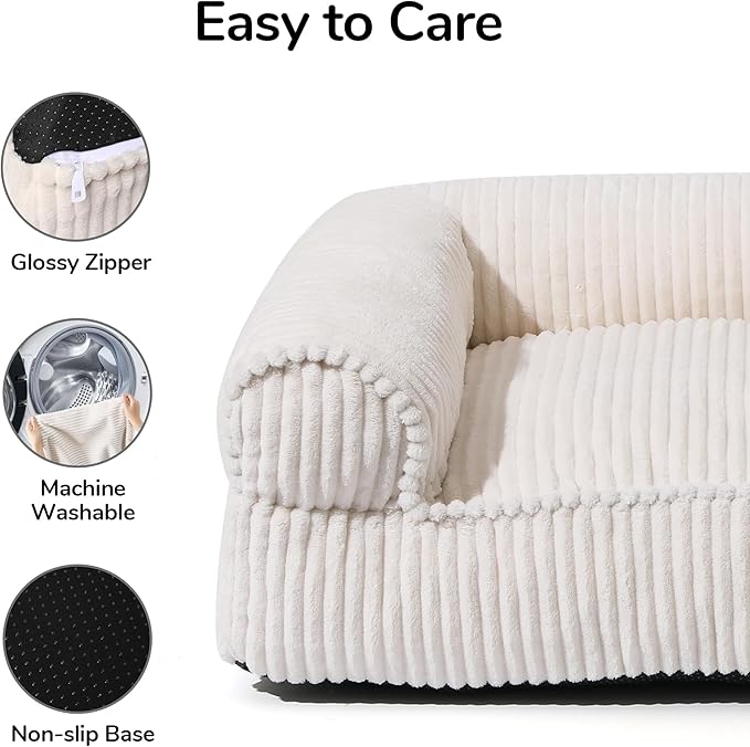 FUKUMARU Cute Dog Bed, Fluffy Pet Bed with TPU Layer Keeping Lining Dry, Dog Couch Medium Size Dogs Easy to Care, Warm Cat Bed with Removable Zipper Cover, 36inch, Large, Cream-PurrikoPets