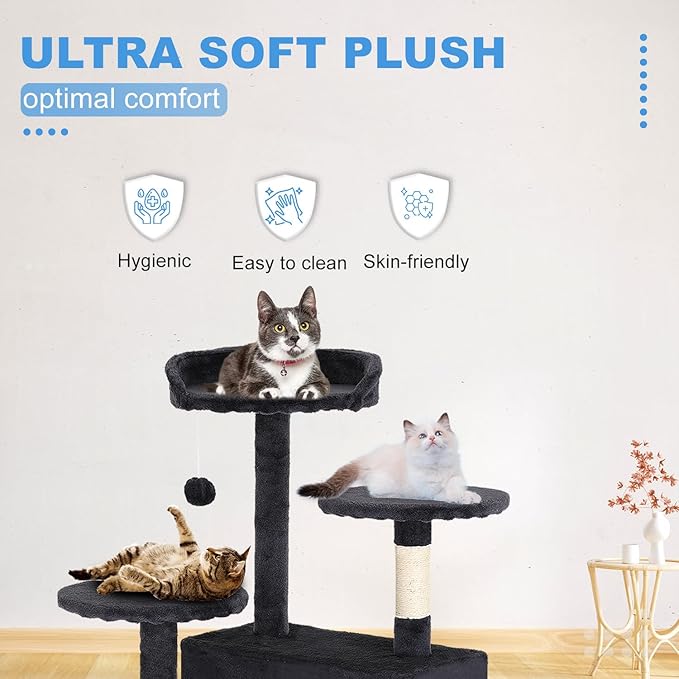 FDW Cat Tree 54in Cat Tower Multi-Level Durable Cat Scratching Post & Cozy Fun Cat Jumping Platform Space Saving Cat Condo Pet Play House for Indoor Cats,Dark Gray-PurrikoPets