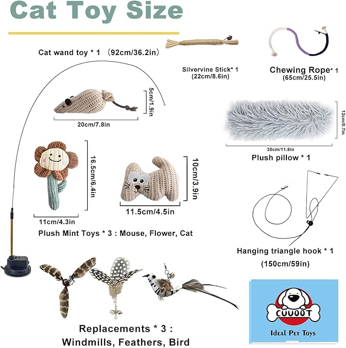 7-in-1 Interactive Cat Toys for Indoor Cats with Washable Adhesive Suction Cup, Hanging Cat Toys, Silvervine Stick and Sisal Chew Rope Catnip Teething Toy for Bored Kitten-PurrikoPets