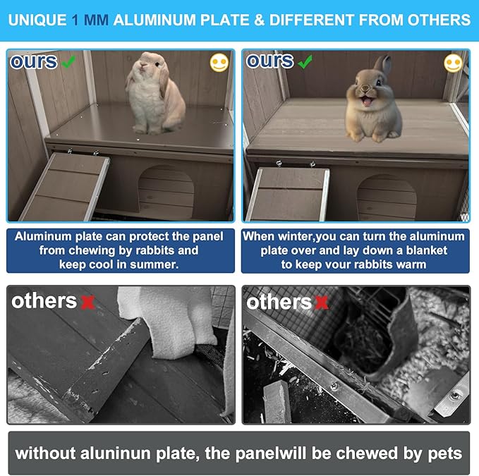 38" L Rabbit Hutch Bunny Cage,Fir Wood Rabbit Cage Indoor Outdoor with Pull Out Tray,Bunny Hutch with Ramp and Hideout,Guinea Pig Cages Rabbit Hutch Indoor with Detachable 4 Legs-PurrikoPets