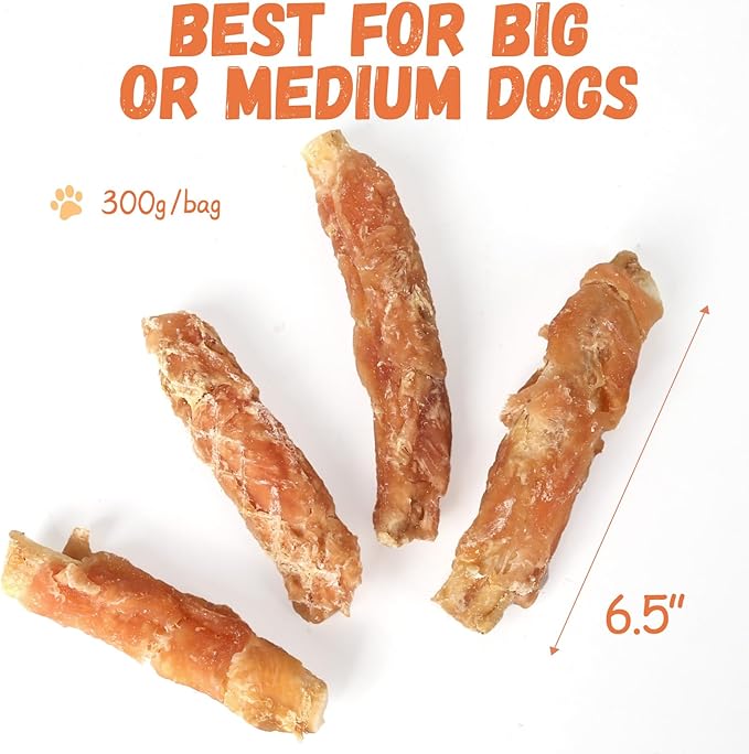 Dog Treats Chicken Wrapped Beef Cartilage w/Calcium Supplement, Long-Lasting Rawhide Free Grain Free Training Treats Snacks for Small Medium Large Dogs, 12 Counts, 10.6oz-PurrikoPets