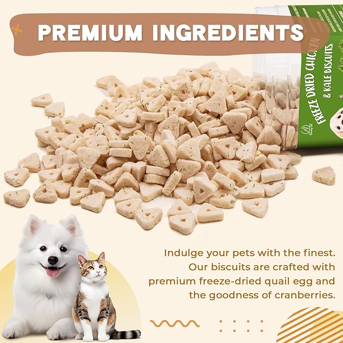 Freeze Dried Chicken & Kale Cube Cat & Dog Treats Biscuits, Dehydrated High Protein Weight Control Traing Treats for Small Dogs Cats 1.8 Ounce-PurrikoPets