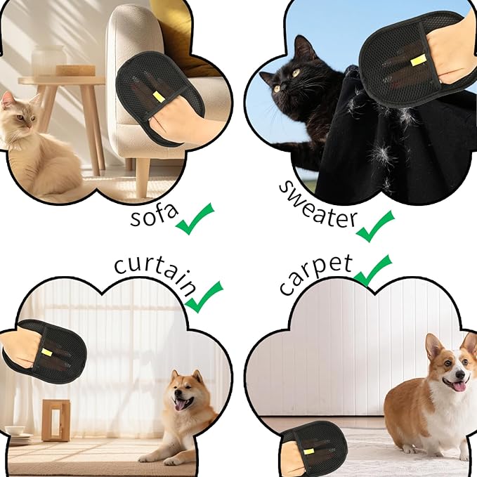 3 Pcs Pet Hair Removal Glove, Electrostatic Pet Hair Removal Gloves, Reusable Cat and Dog Hair Remover, for Couch, Carpet, Furniture, Car, Bedding, Cat Grooming Gloves-PurrikoPets