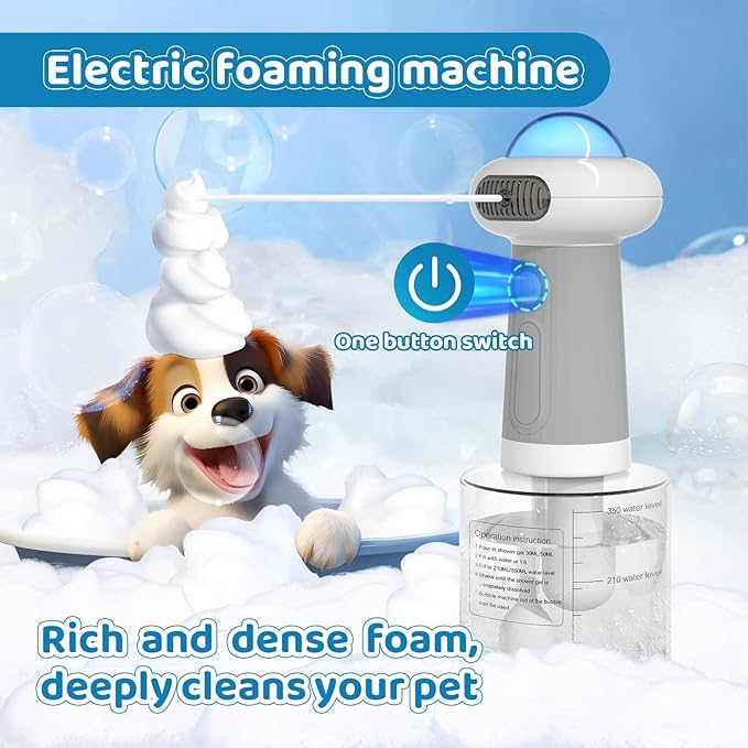 Electric Dog Shampoo Dispenser IPX7 Cat Shampoo Sprayer,Pet Bath Supplies Automatic Foaming Shampoo Dispenser for Dog Deep Cleaing Kitchen Sink Bathroom Grey-PurrikoPets