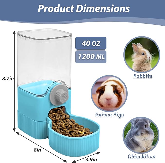 Fhiny Rabbit Food Dispenser, 40oz Large Capacity Hanging Gravity Bunny Feeder for Cage Automatic Guinea Pig Feeding Bowls Pet Food Storage for Guinea Pig Bunny Ferret Chinchilla Cat Puppy-PurrikoPets