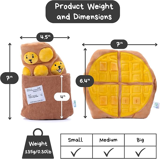 Egg Puff/Waffle 2-in-1 Nose-Work Soft Plush Squeaky Dog Toy - Durable, Cute & Fun HK Gift for Interactive Bonding Time, Hide Chew Sticks & Food for Puzzle Play, Small Medium Dogs-PurrikoPets