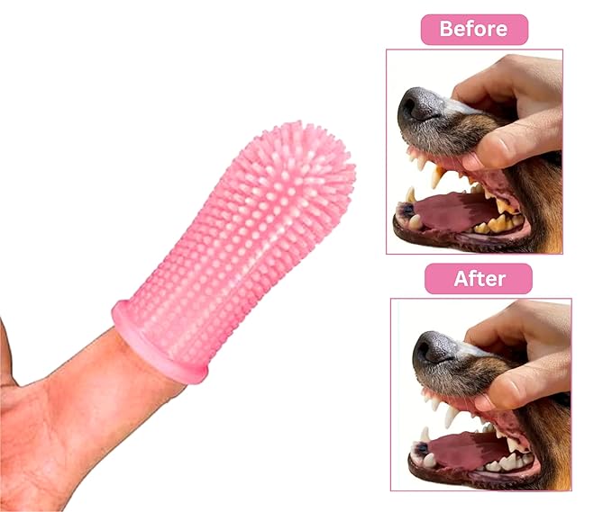 3-in 1 Dog & Cat Grooming Supplies- Self-cleaning Slicker Brush, Deshedding Rake Comb, And Finger Toothbrush For Dogs & Cats | Perfect For Pet Grooming Kit, Dematting And Dental Tool (pink)-PurrikoPets