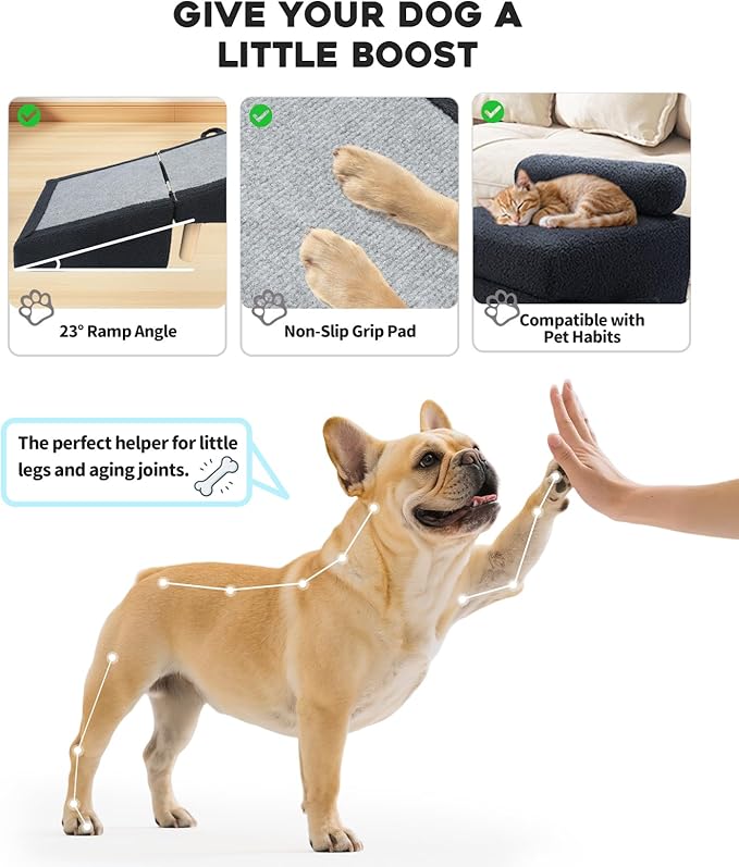 Dog Stairs for Small Dogs and Cats – 2-in-1 Dog Ramp for Bed and Couch, 16.5'' Foldable Wooden Pet Steps, Sturdy Multi-Use Split Ottoman Design, Dark Blue-PurrikoPets