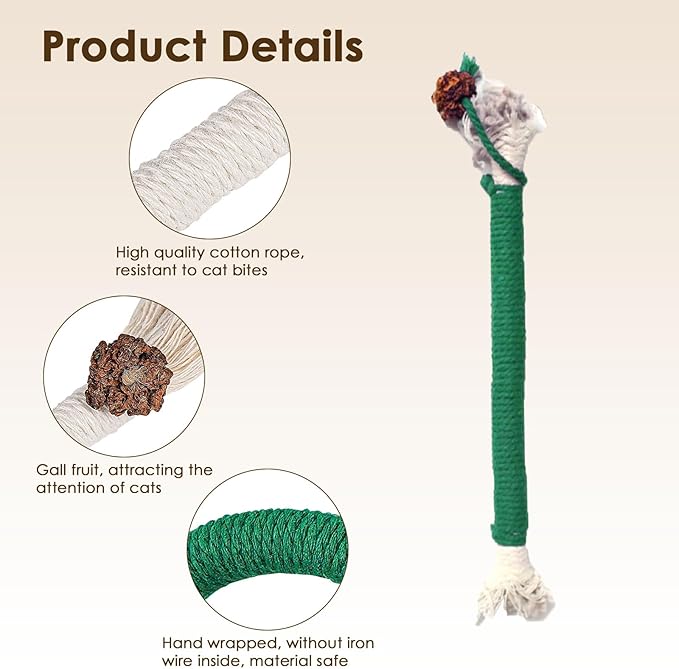 3 PCS Cotton Rope Cat Toys for Indoor Cats, Interactive Cat Rope Toys with Silvervine Fruit for Cats and Kittens, Handmade Pet Chew Toys for Teeth Cleaning-PurrikoPets