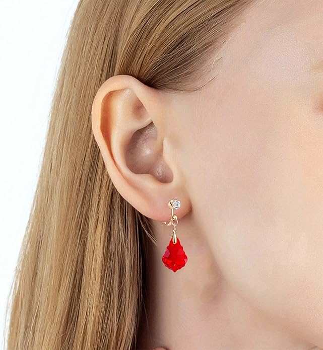 Austrian Crystal Baroque Drop Clip On Dangle Earrings for Women Non Pierced 14K Rose Gold Plated Hypoallergenic Jewelry