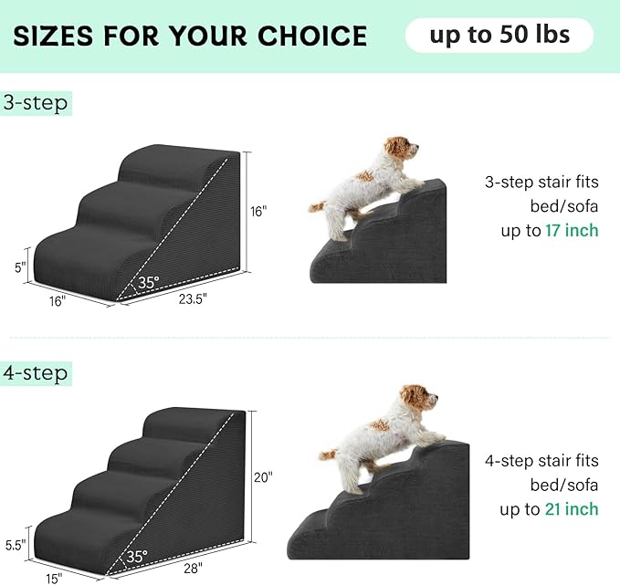 Dog Steps for Small Dogs, 4-Step Pet Ramp Stairs for High Beds and Sofa, Non-Slip Pet Stairs for Small Dogs and Cats, Removable and Easy to Clean Cover, Black-PurrikoPets