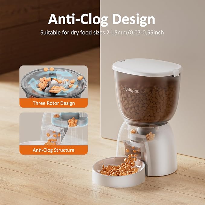 5L/21 Cup Automatic Cat Feeder, Timed Cat Food Dispenser, Automatic Pet Feeders Up to 6 Meals 1-20 Portion, Dual Power Supply Cats Feeder with Stainless Steel, Pet Dry Food Dispenser for Cats & Puppy-PurrikoPets