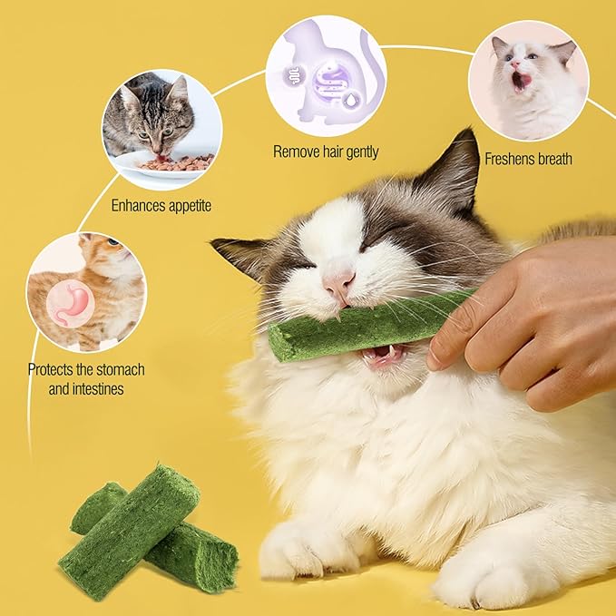 30g Cat Grass Sticks, Delicious Cat Grass Teething Stick Edible Cats Chew Toy Cat Treats Snack for Teeth Cleaning and Hairball Removal-PurrikoPets