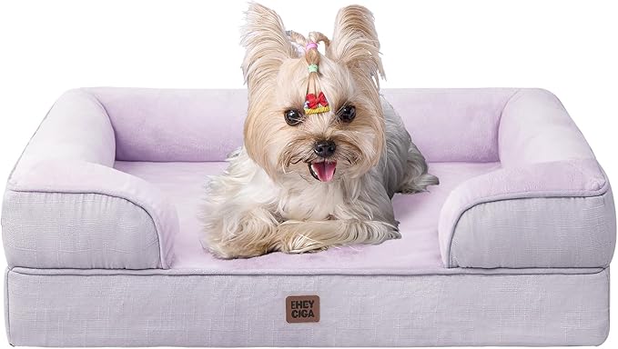 EHEYCIGA Orthopedic Dog Bed for Small Dogs, Waterproof Memory Foam Small Pet Beds with Sides, Non-Slip Bottom and Egg-Crate Foam Medium Dog Couch Bed with Washable Removable Cover, Lilac-PurrikoPets