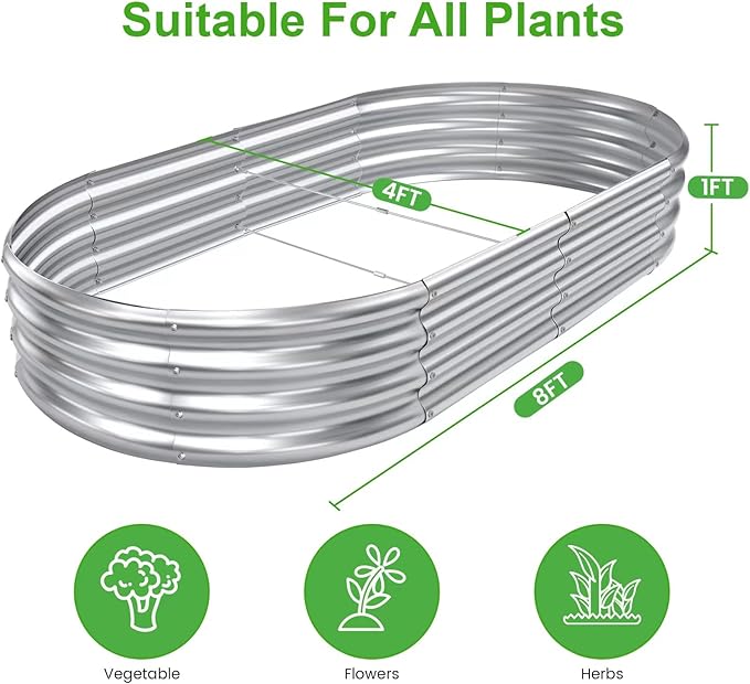 2pack 8×4×1ft Raised Garden Bed，Outdoor Galvanized Planter Boxes, Oval Large Metal Raised Garden Beds for Vegetables-PurrikoPets