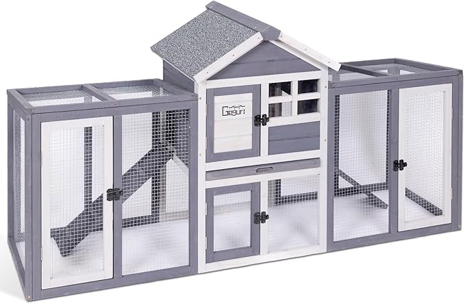 GEGURI Wooden Rabbit Hutch, Indoor Outdoor Chicken Coop Bunny Cage with Waterproof Roof-PurrikoPets