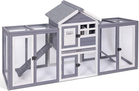 GEGURI Wooden Rabbit Hutch, Indoor Outdoor Chicken Coop Bunny Cage with Waterproof Roof-PurrikoPets