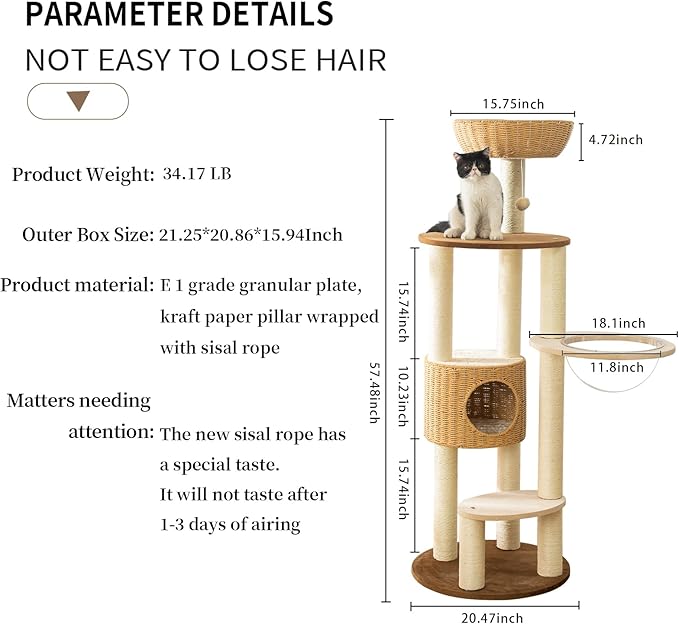 2025 Modern Cat Tree Tower for Large Cats, Advanced Space Module Cat's Nest, Hand Woven Multilevel Huge Paws Pals Tree, 7cm Natural Sisal Prop Wood, Scratching Cat Lover Gifts-PurrikoPets