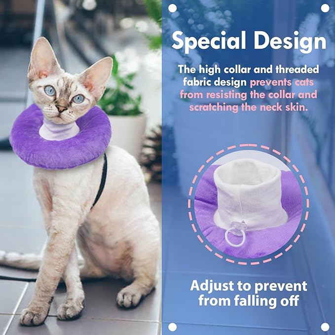 Adjustable Cat Neck Cone, Comfortable Elizabethan Recovery Collar After Surgery to Prevent Licking Wound, Ideal for Skin Disease, Deworming, Protective Pet Cone, Purple Medium-PurrikoPets