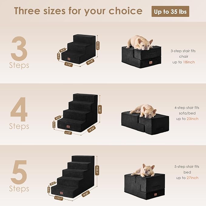 EHEYCIGA Dog Stairs for Bed 18" H, 4-Step Dog Steps for High Bed, Pet Steps for Small Dogs and Cats, Non-Slip Balanced Pet Ramp Indoor, Black-PurrikoPets