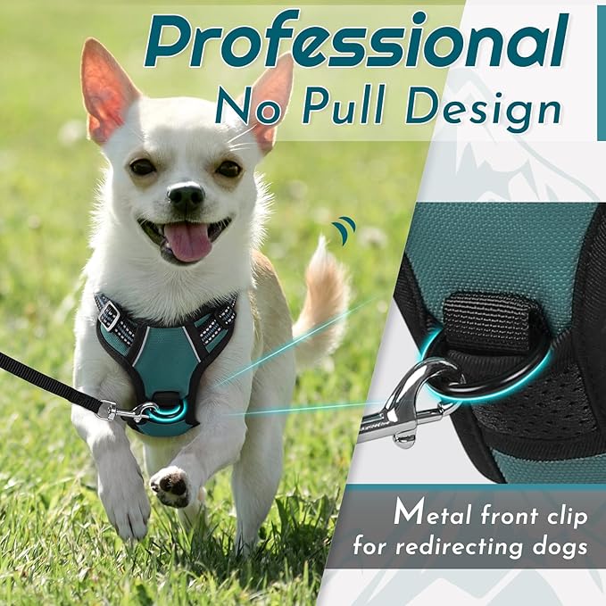 Eagloo Small Dog Harness No Pull, Service Vest with Reflective Strips and Control Handle, Adjustable and Comfortable for Walking, No Choke Pet Harness with 2 Metal Rings, Dark Green, XS-PurrikoPets