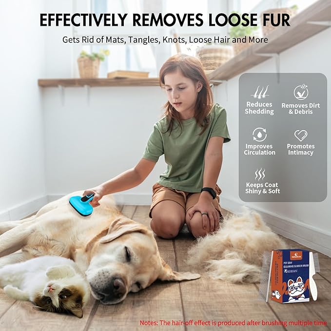 3 PCS Dog Grooming Brush Kit – Self Cleaning Slicker Brush for Shedding Short & Long Haired Dogs & Cats. Removes Loose Fur, Undercoat, Mats, Tangles for Small, Medium & Large Pets. Blue-PurrikoPets