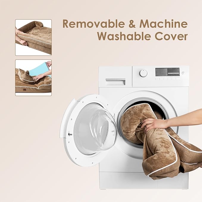 EHEYCIGA Orthopedic Dog Beds for Large Dogs, Waterproof Memory Foam Large Pet Bed with Sides, Non-Slip Bottom and Egg-Crate Foam Dog Couch Bed with Washable Removable Cover, Camel-PurrikoPets