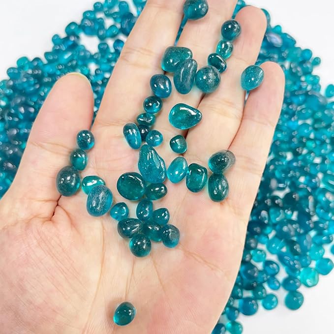 Glass Stones, 0.85LB/385g Aquarium Gravel Rocks, Blue Green Pebbles for Fish Tank, Sea Glass for Vase Filler Craft-PurrikoPets