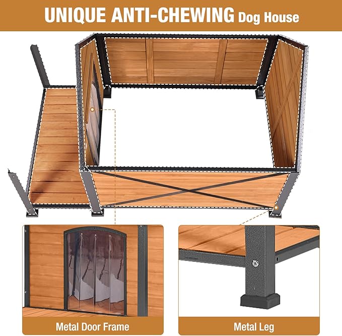 Extra Large Dog House Outdoor Weatherproof, Strong Metal Chew Proof Frame Dog Kennel for Small Medium Large Dogs-PurrikoPets