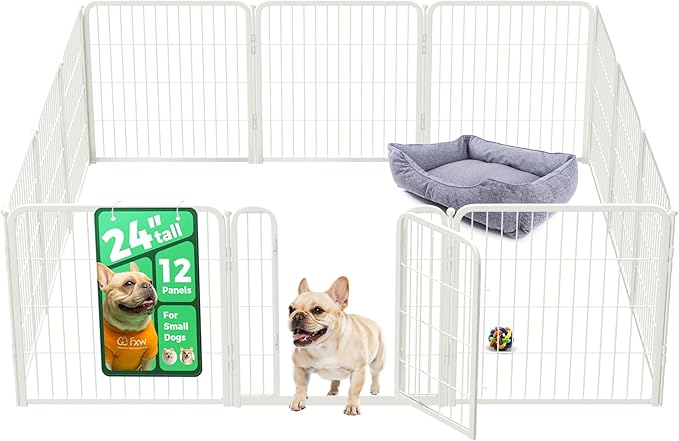 FXW Homeplus Unleashed Indoor Dog Playpen - Stress-Free and Safe Play, Heavy Duty 24 Inch 12 Wire Panels Dog Pen for Puppy and Small Dogs, White│Patented-PurrikoPets