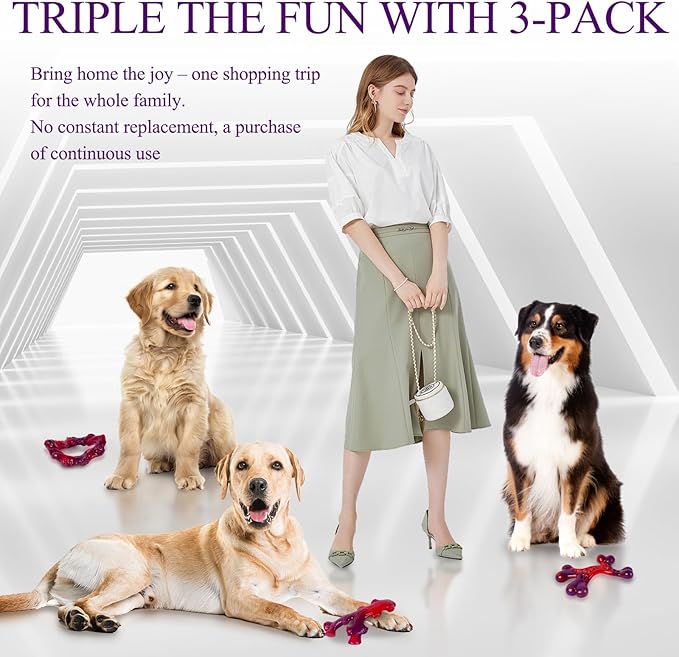 3 Pack Indestructible Dog Chew Bones for Aggressive Chewers - Heavy Duty Long Lasting Chew Toys for Large Dogs, Nylon Teeth Cleaning Toys-PurrikoPets