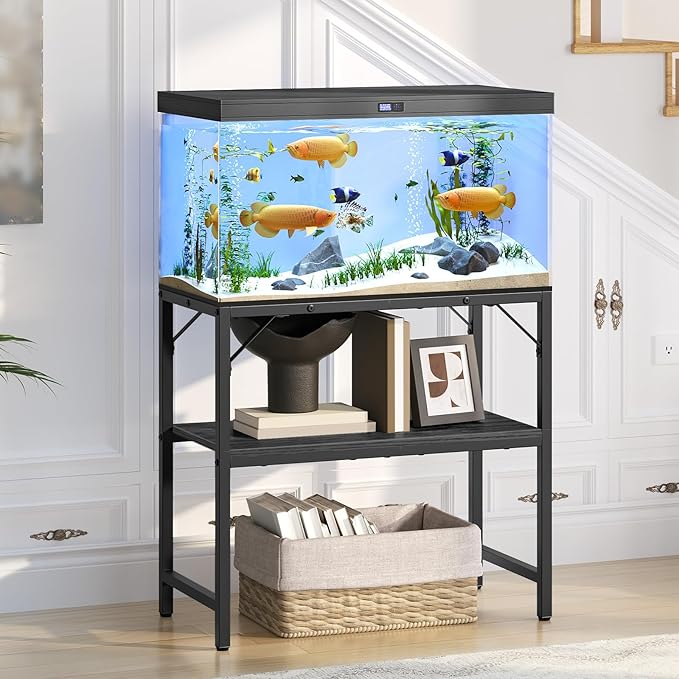30 Gallon Fish Tank Stand, Aquarium Stand with 2-Tier Storage Shelves, Heavy Duty Breeder Turtle Terrarium Stand Rack for Home Office, 30.0" L x 11.8" W x 24.4" H, Black FTBK3001-PurrikoPets